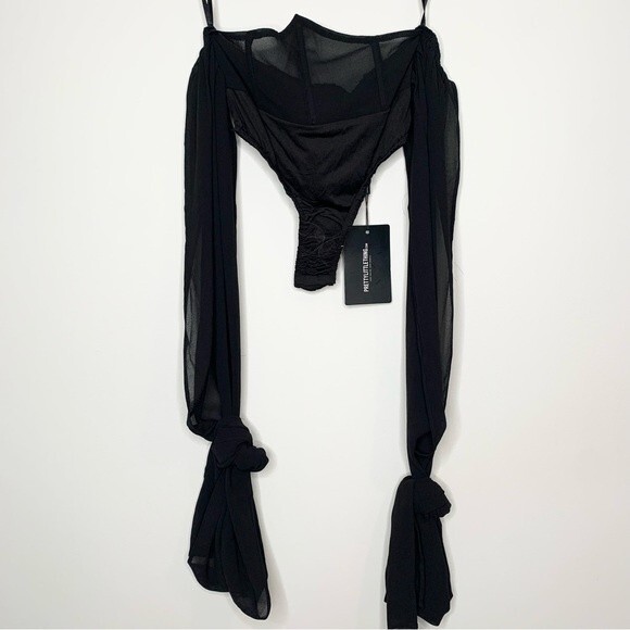 NWT Pretty Little Thing Goth Chiffon Halterneck Underbust Corset Bodysuit 2 - Picture 2 of 11
